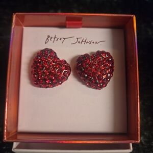 Betsey Johnson Sparkling Red Heart Earrings